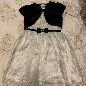 Girls Silver Holiday Dress with Black Bolero Sz 6